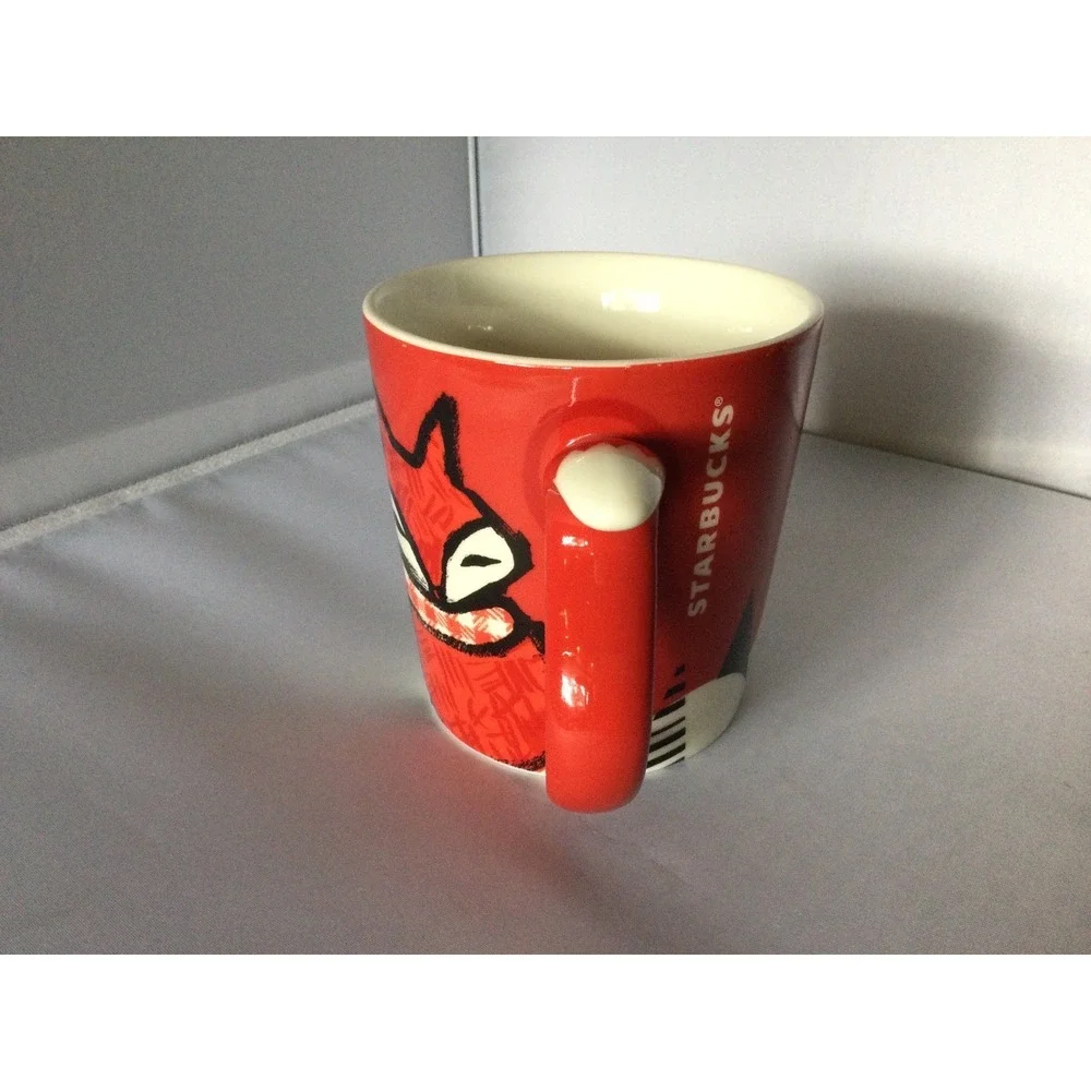 2016 Starbucks Red Fox With Tail Handle Winter 12oz Coffee Mug Cup Red & White